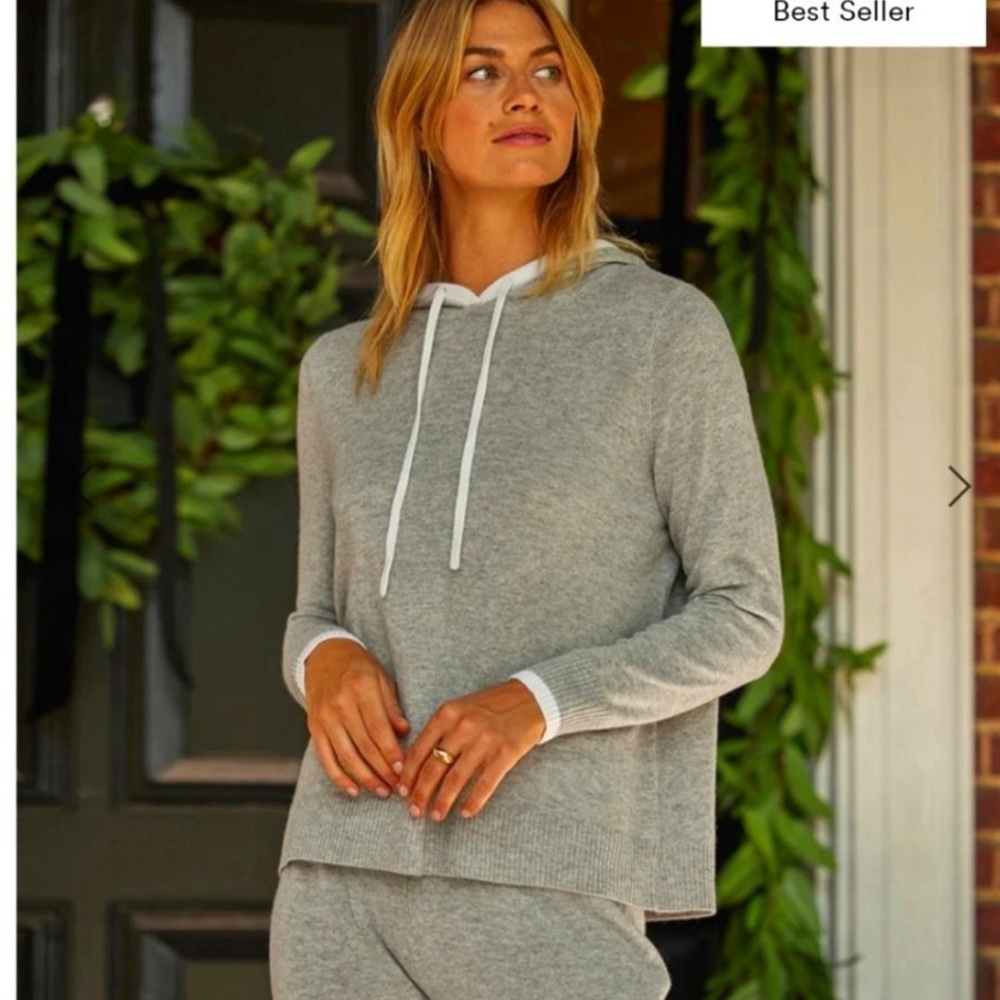 SUMMERSALT Coziest Cashmere Blend Hoodie Gray White Loungewear Super Soft Medium